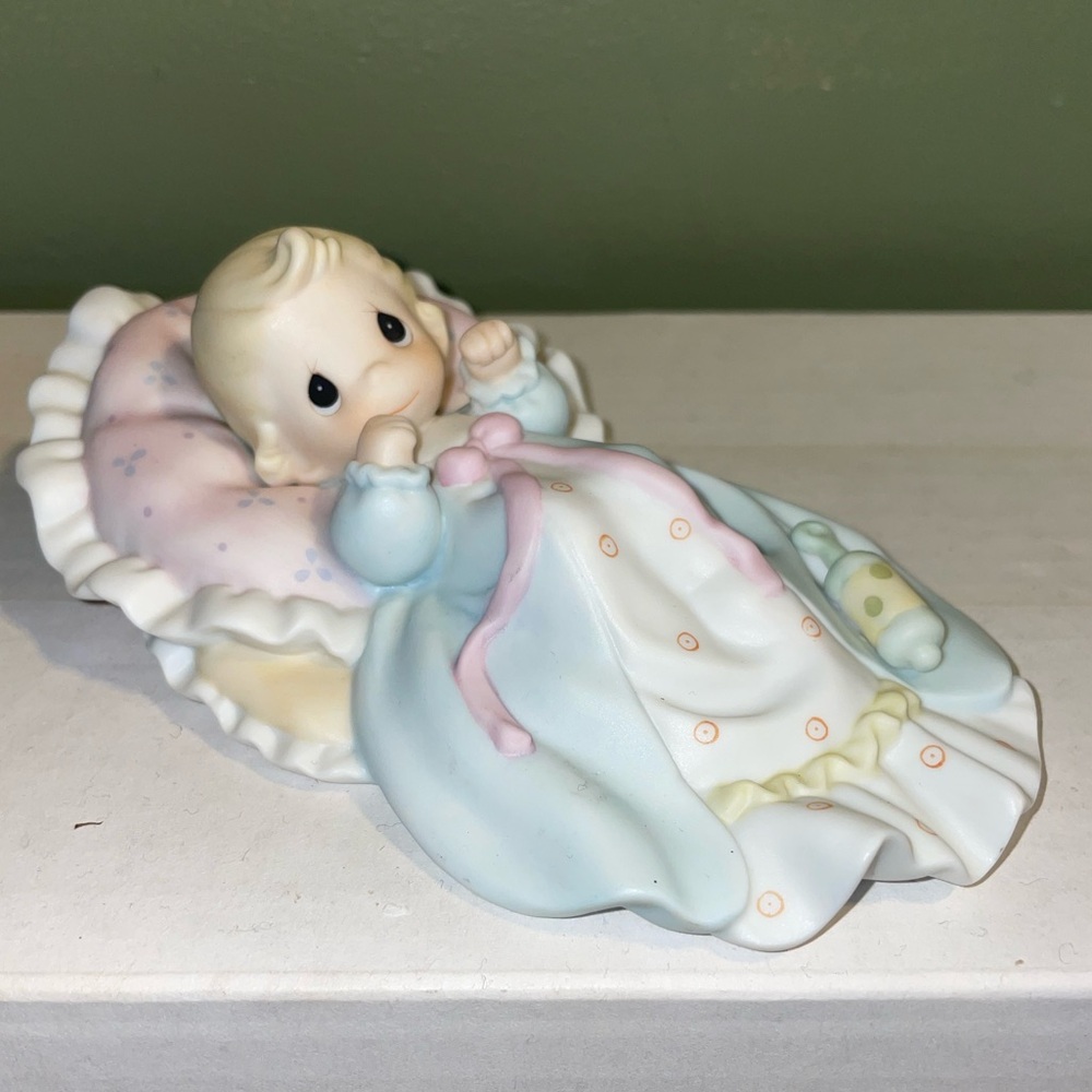 🍼Precious Moments Porcelain Baby Figurine with Blue and Pink Accents